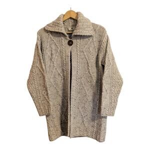 Carraig Donn Wool Cable Knit Cardigan Sweater Womens Medium Brown Ireland
